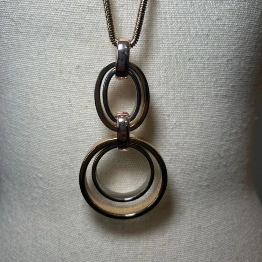 Alfani Two-Tone‎ Gold and Silver Open Hoop Link Pendant 32